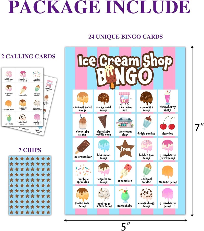 Disfuco Summer Party Games - Ice Cream Bingo Cards for Adults, Baby Shower Games, 24 Players - Image 2